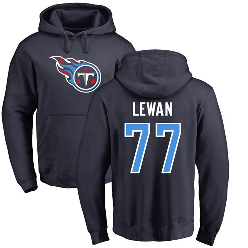 Tennessee Titans Men Navy Blue Taylor Lewan Name and Number Logo NFL Football #77 Pullover Hoodie Sweatshirts->nfl t-shirts->Sports Accessory